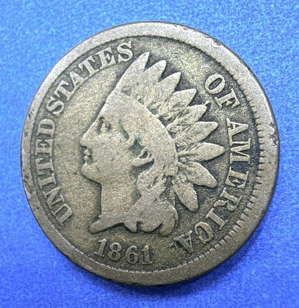 1861 Indian Head Cent Copper Nickel Civil War Semi Key Date VG Sharp Feathers CN