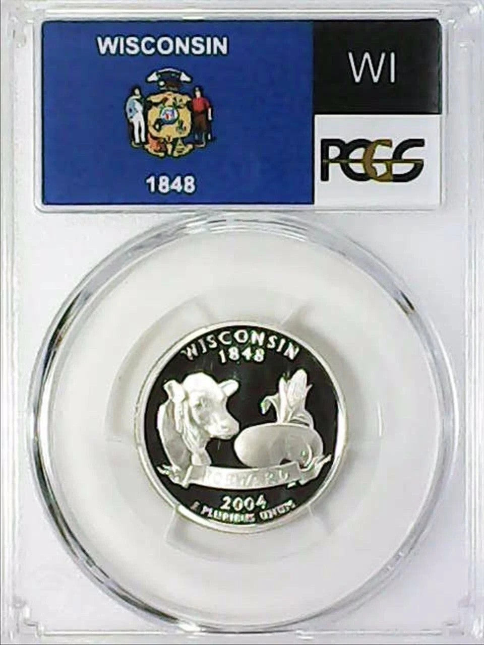 ✅ 2004-S Wisconsin 90% SILVER Washington Quarter ~PCGS PR69DCAM State Flag Label
