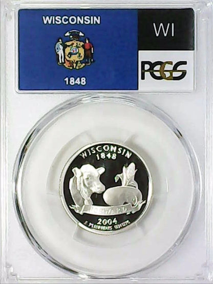 ✅ 2004-S Wisconsin 90% SILVER Washington Quarter ~PCGS PR69DCAM State Flag Label