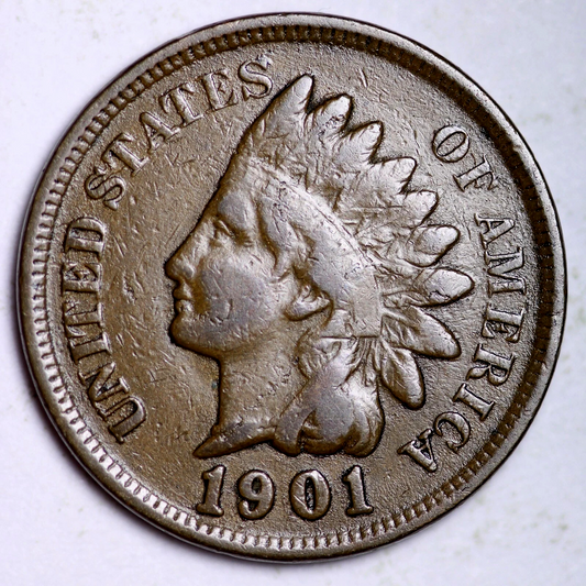 1901 Indian Head Cent Good-Fine (G-F) Average Circulated Condition Copper Penny