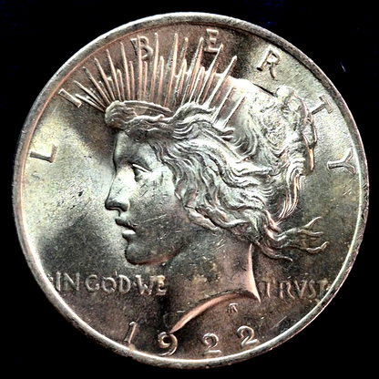 1922-P Peace Dollar 90% Silver, MS++ Features, Luster and Hints Of Golden Toning