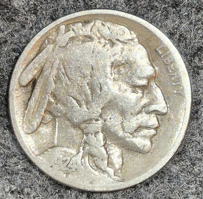 1924-P  Buffalo Nickel Sharp F-VF Features Partial Horn Earlier Date 5C