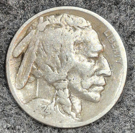 1924-P  Buffalo Nickel Sharp F-VF Features Partial Horn Earlier Date 5C