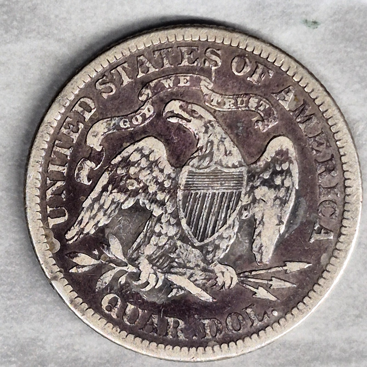 1876 Seated Liberty Quarter 25C 90% Silver Centennial Year With Motto Good+