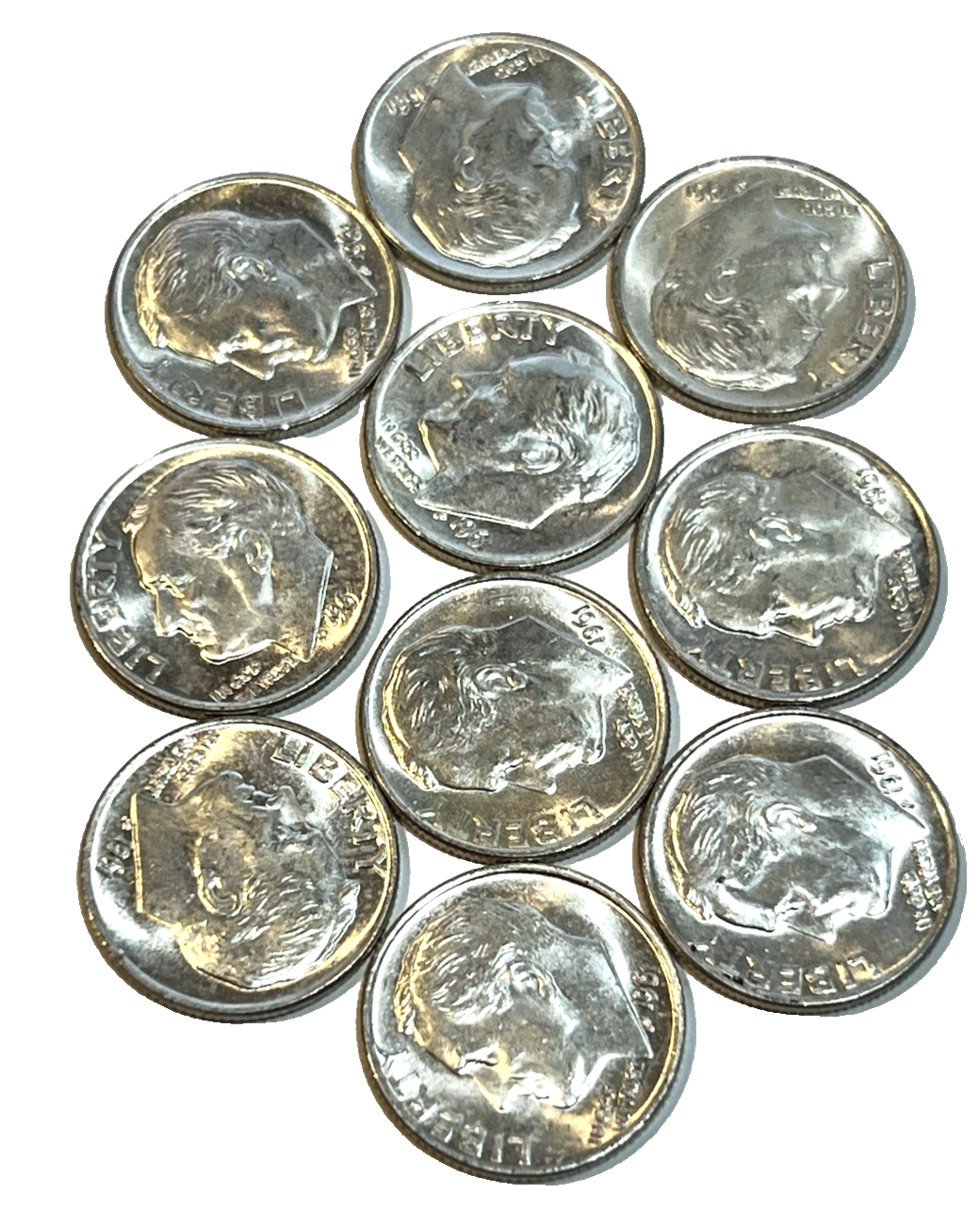 {10} 1961 Roosevelt Dimes 90% Silver BU Uncirculated Condition $1 Face Value