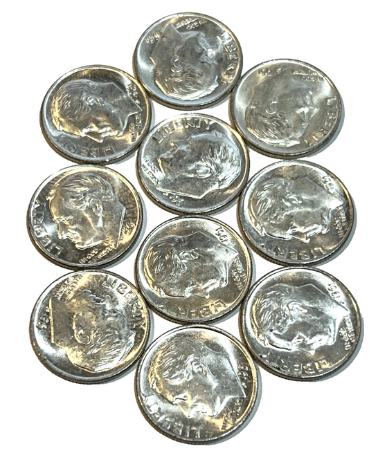 {10} 1961 Roosevelt Dimes 90% Silver BU Uncirculated Condition $1 Face Value