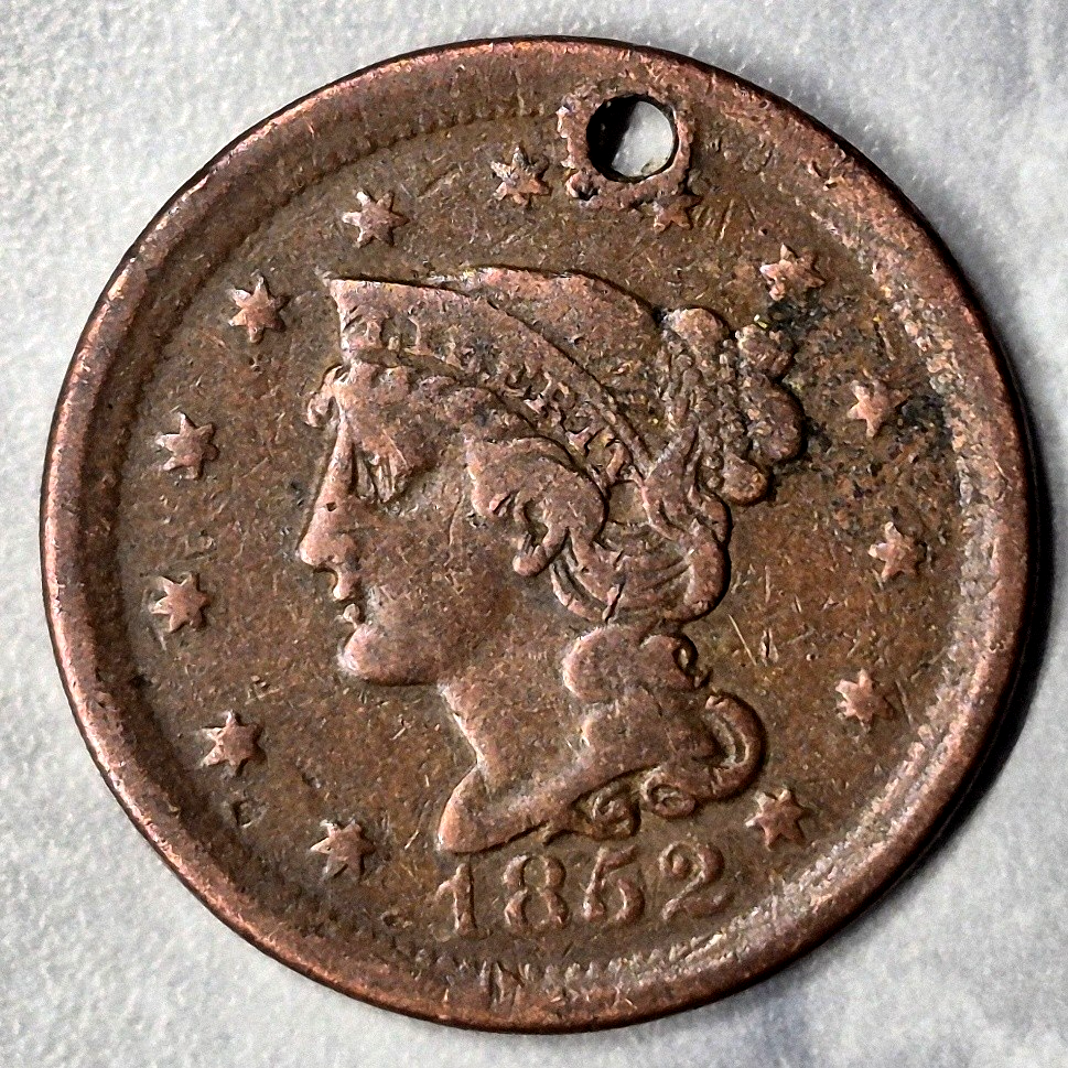 1852 Braided Hair Large Cent 1C Coronet Head Pre-Civil War US Copper Coin VG