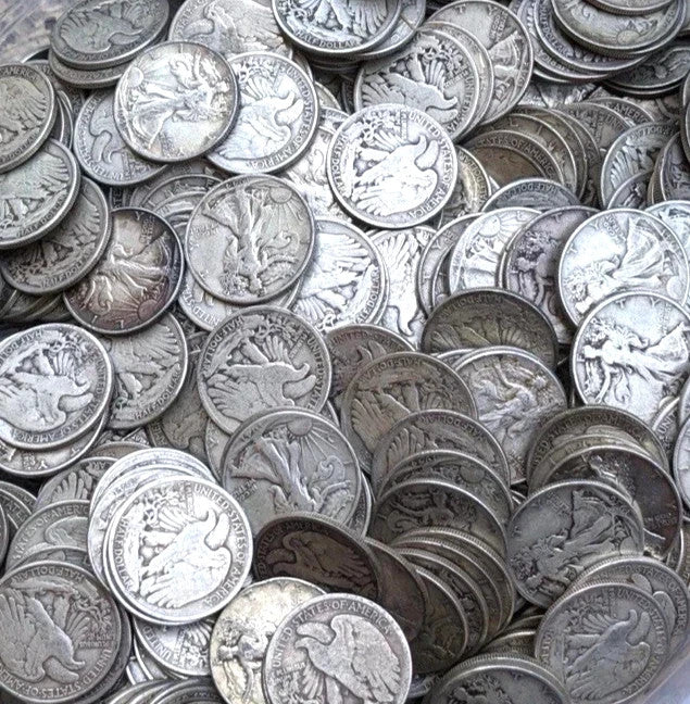$1 Face Value 90% Silver Walking Liberty Half Dollar (Two Coins) G - VG Features