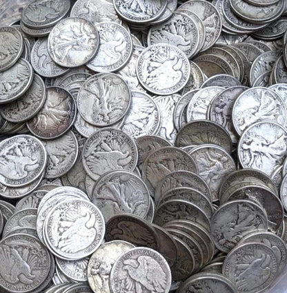 $1 Face Value 90% Silver Walking Liberty Half Dollar (Two Coins) G - VG Features