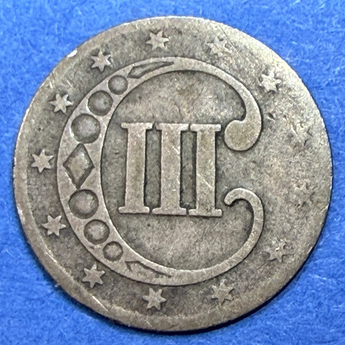 1852 Silver Three Cent Piece Trime 3C VG Very Good 75% Silver US Coin