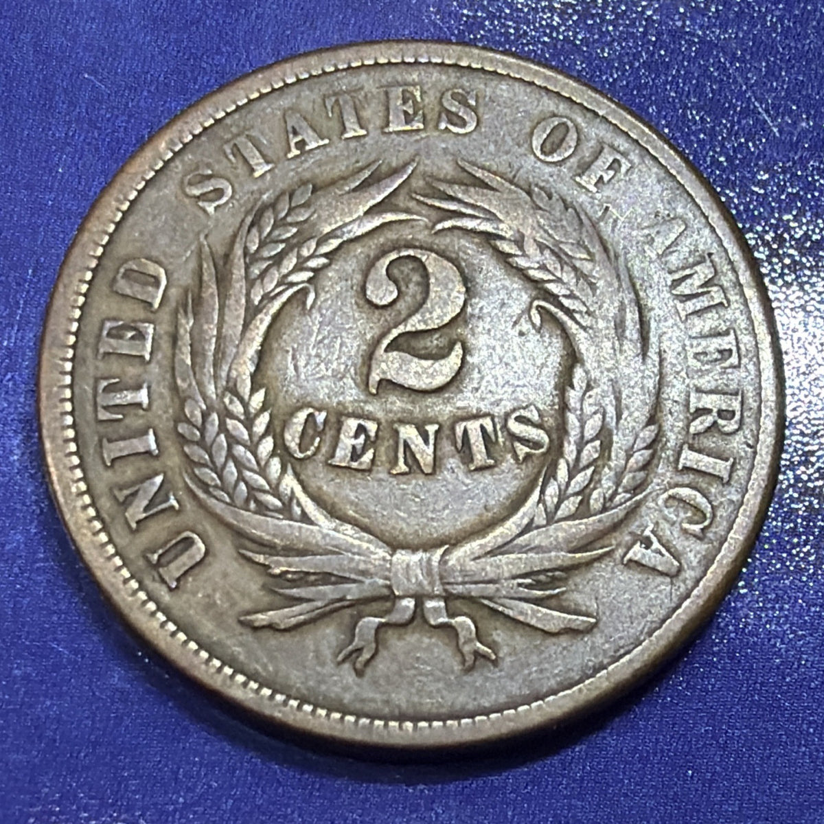 1865 Two Cent Piece 2C VF Very Fine Shield Bronze US Coin Philadelphia