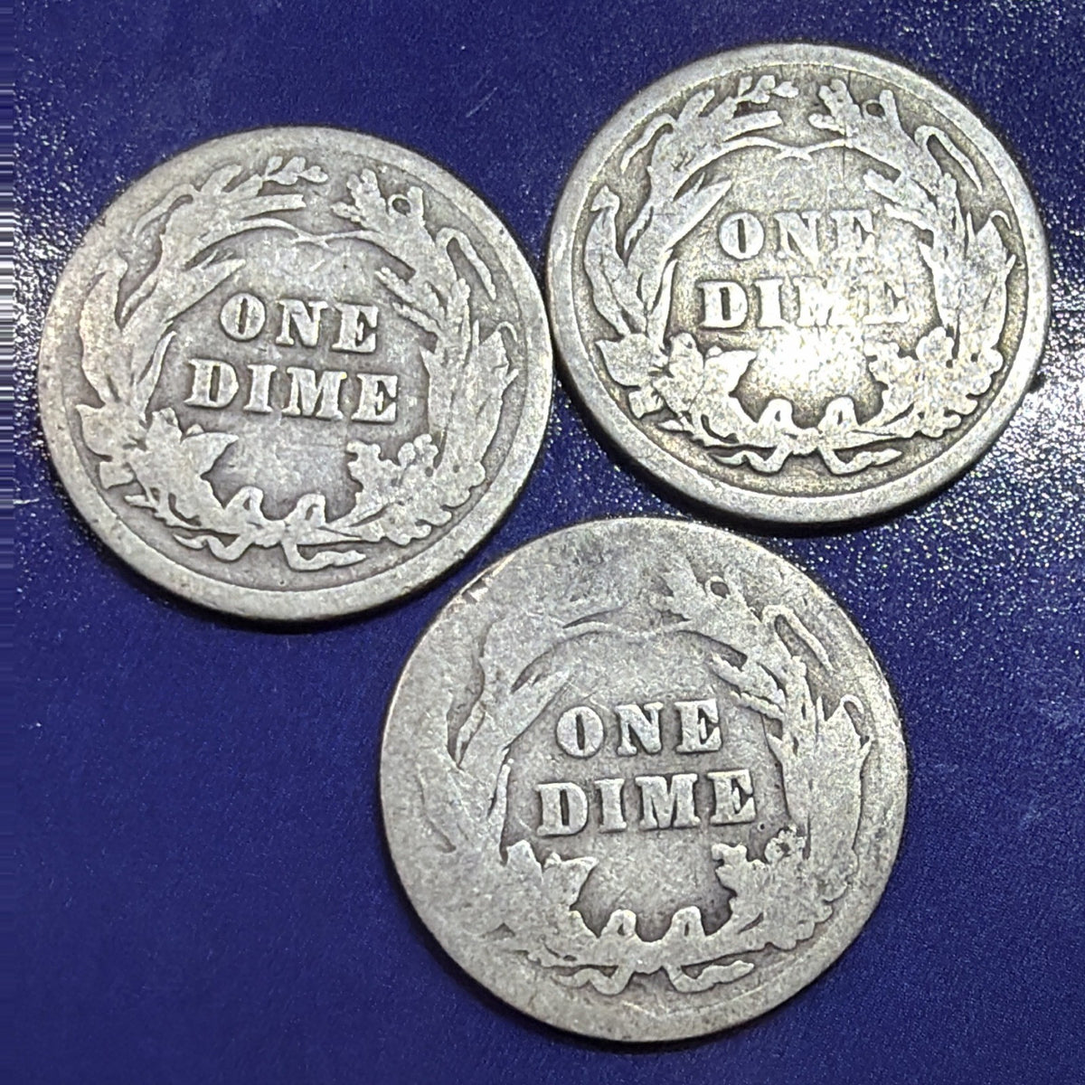 1902 1913 1914 Barber Dime 10C Lot of 3 G Good 90% Silver US Coins