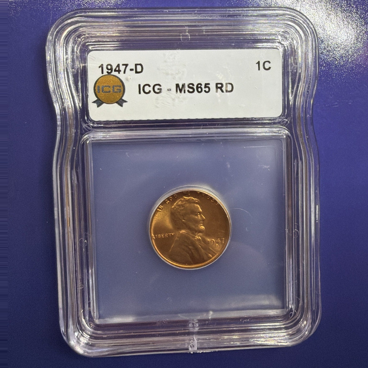 1947-D Lincoln Wheat Cent 1C ICG MS65 RD Red Slab Certified US Coin