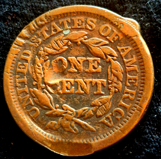 1852 Large Cent Braided Hair 45 Degree Die Rotation N3 R1 Partial Liberty
