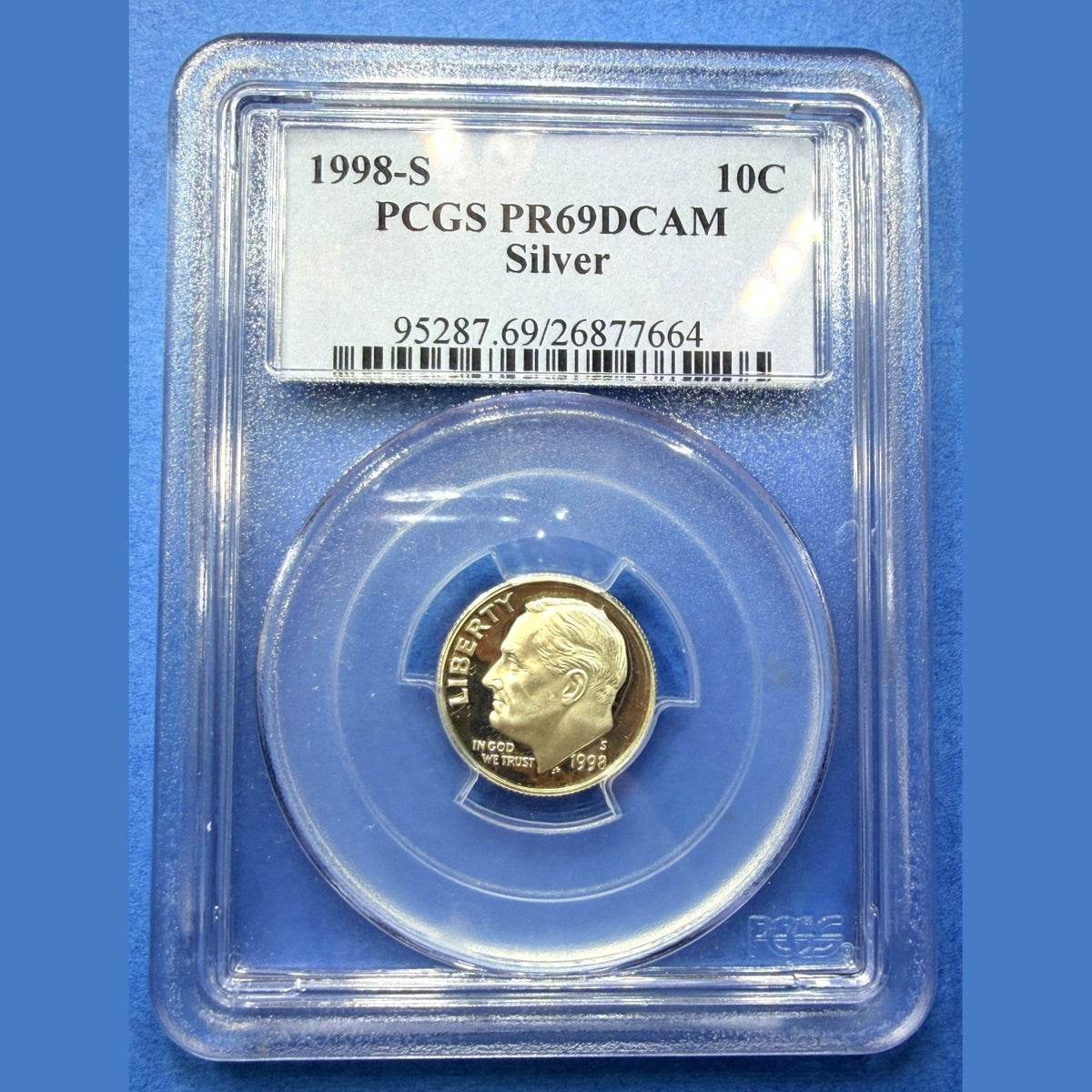 1998-S Roosevelt Silver Dime Proof PCGS PR69DCAM Deep Cameo 90% Silver 10C Coin