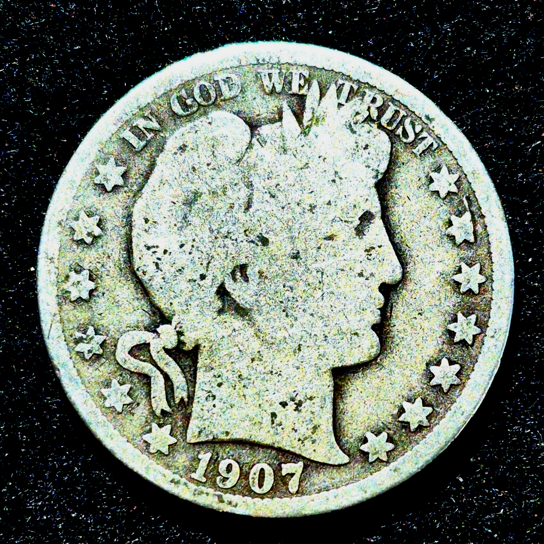 1907 D Barber Half Dollar 90% Silver 50C Good+ Circulated Features 50C