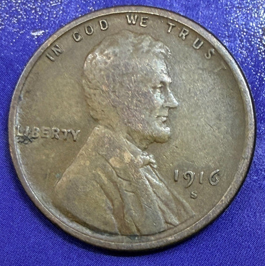 1916-S Lincoln Wheat Cent 1C XF Brown Penny San Francisco Better Date US Coin