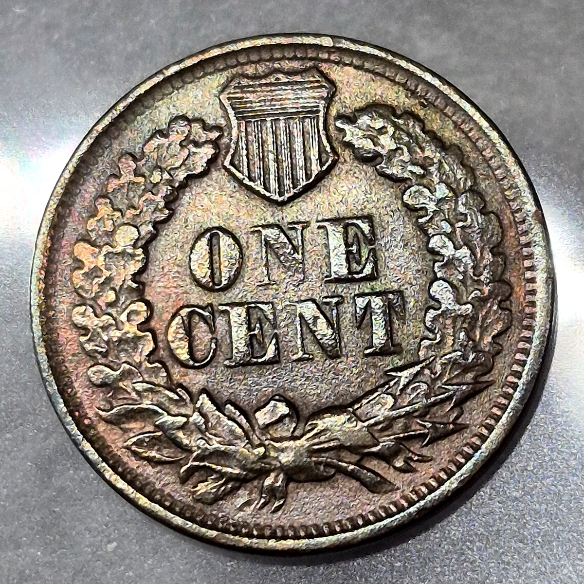 1868 Indian Head Cent Penny 1C XF+ Extremely Fine Rainbow Toned Scarce Date