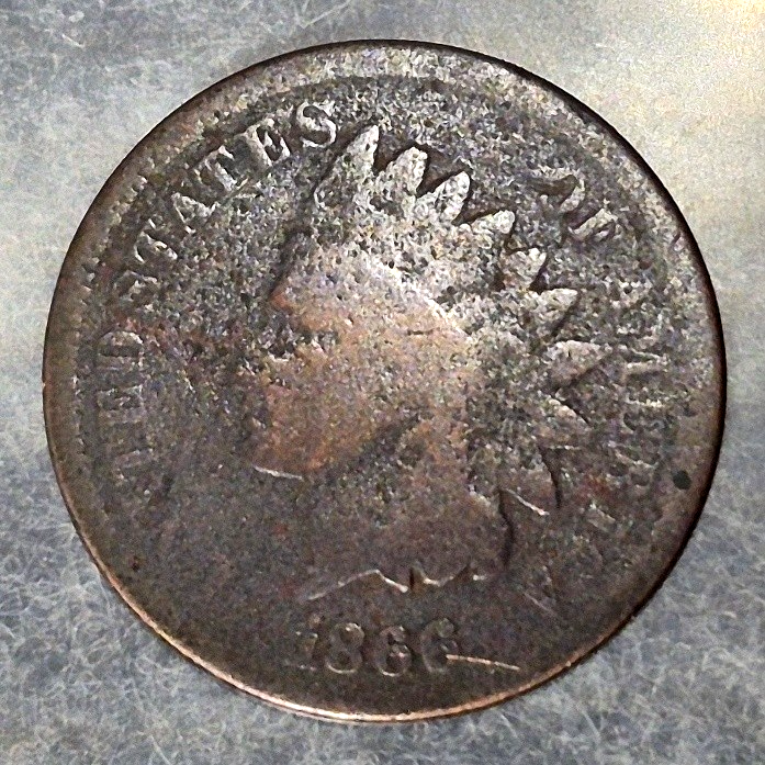 1866 Indian Head Cent 1C Good Better Date Low Mintage Bronze Post Civil War