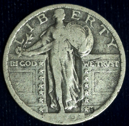 1919 Standing Liberty Quarter 90% Silver Harder Date VF Features