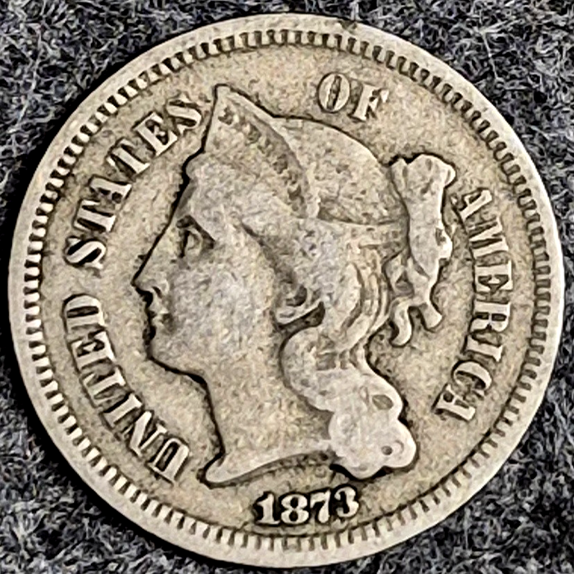 1873 Three Cent Nickel Open 3 VF Very Fine Raw US 3C Coin