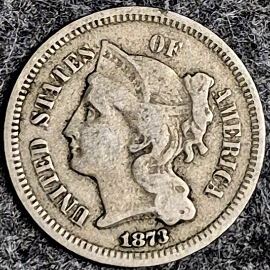 1873 Three Cent Nickel Open 3 VF Very Fine Raw US 3C Coin