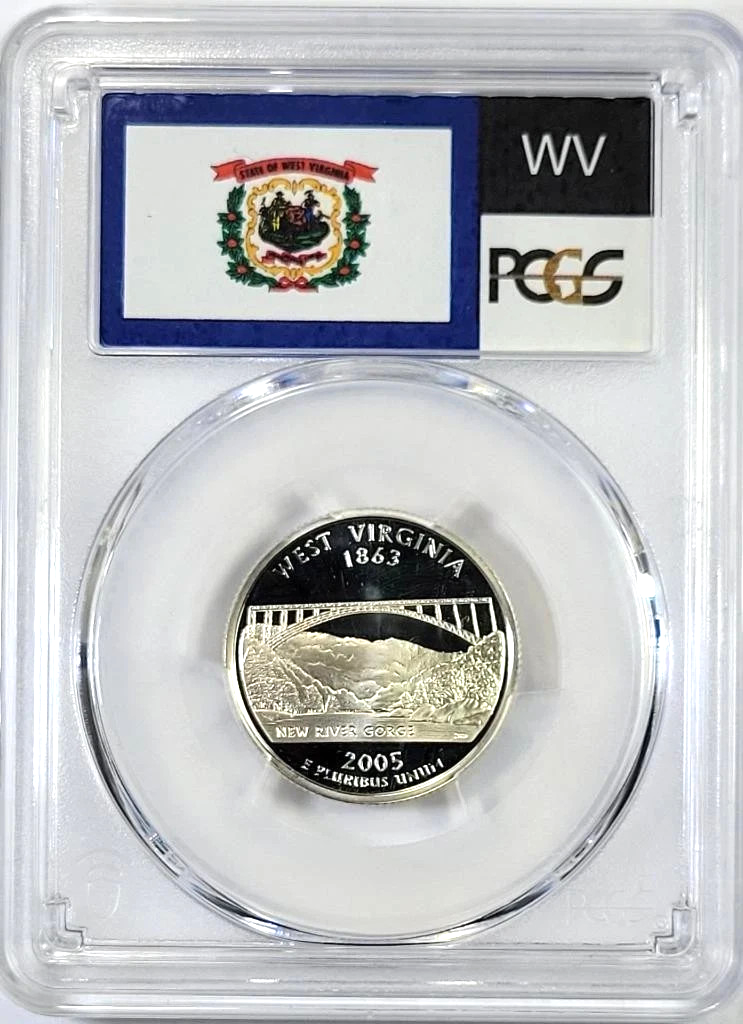 ✅ 2005-S West Virginia 90% SILVER Washington Quarter ~ PCGS PR69DCAM State Flag