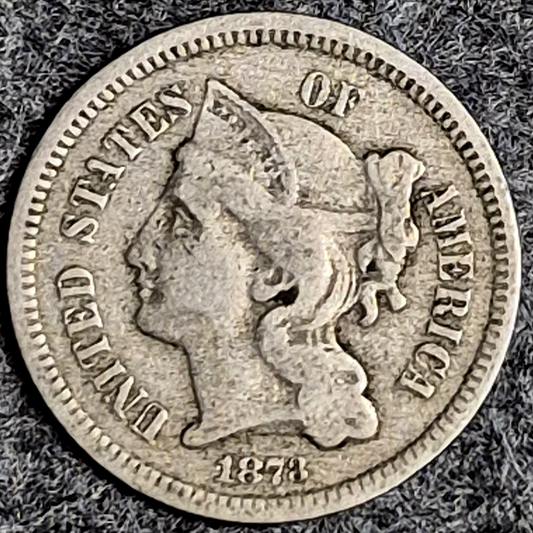 1873 Three Cent Nickel Closed 3 VF Very Fine Raw US 3C Coin