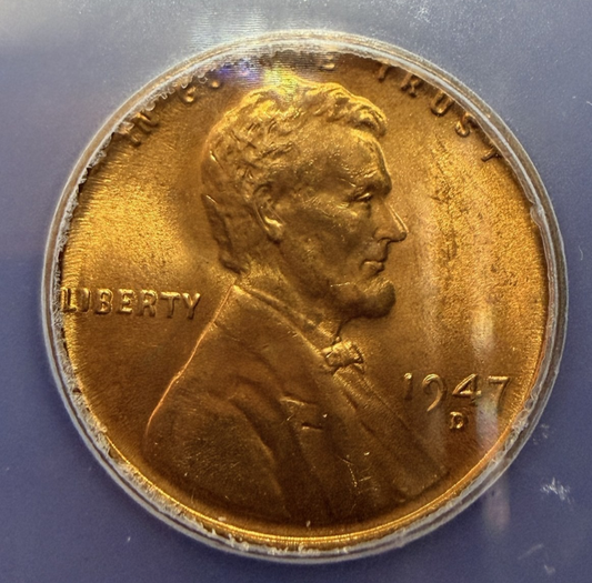 1947-D Lincoln Wheat Cent 1C ICG MS65 RD Red Slab Certified US Coin
