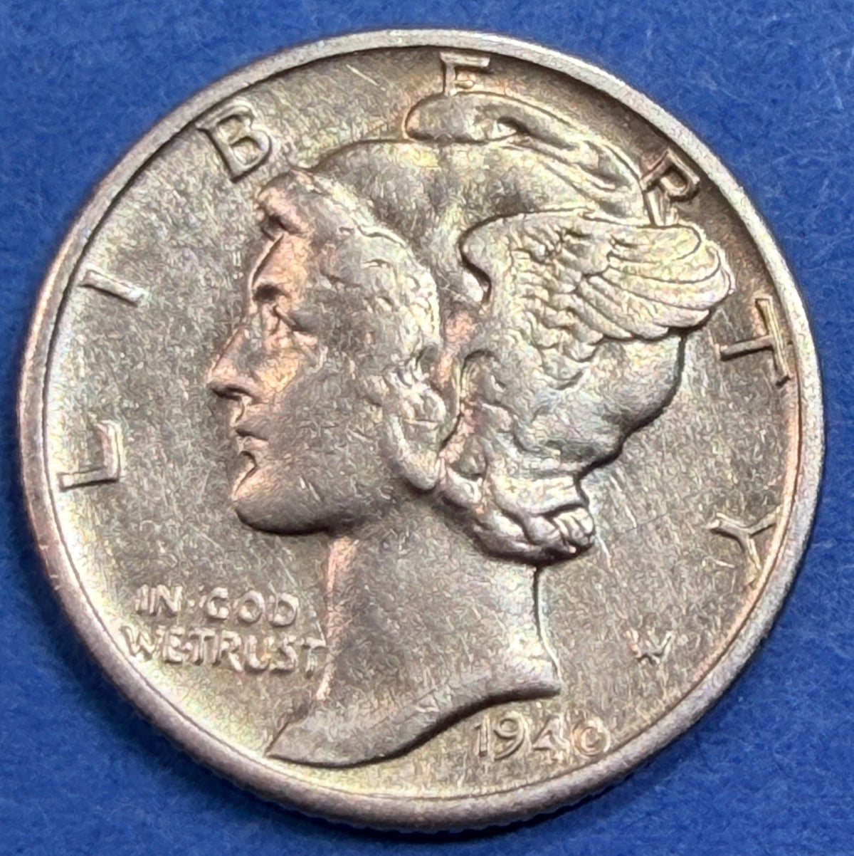 1940-D Mercury Dime 10C BU Uncirculated Toned 90% Silver Winged Liberty Coin