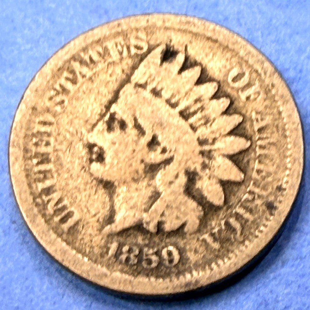 1859 Indian Head Cent Penny 1C G Good First Year Laurel Wreath Copper Nickel - view 2
