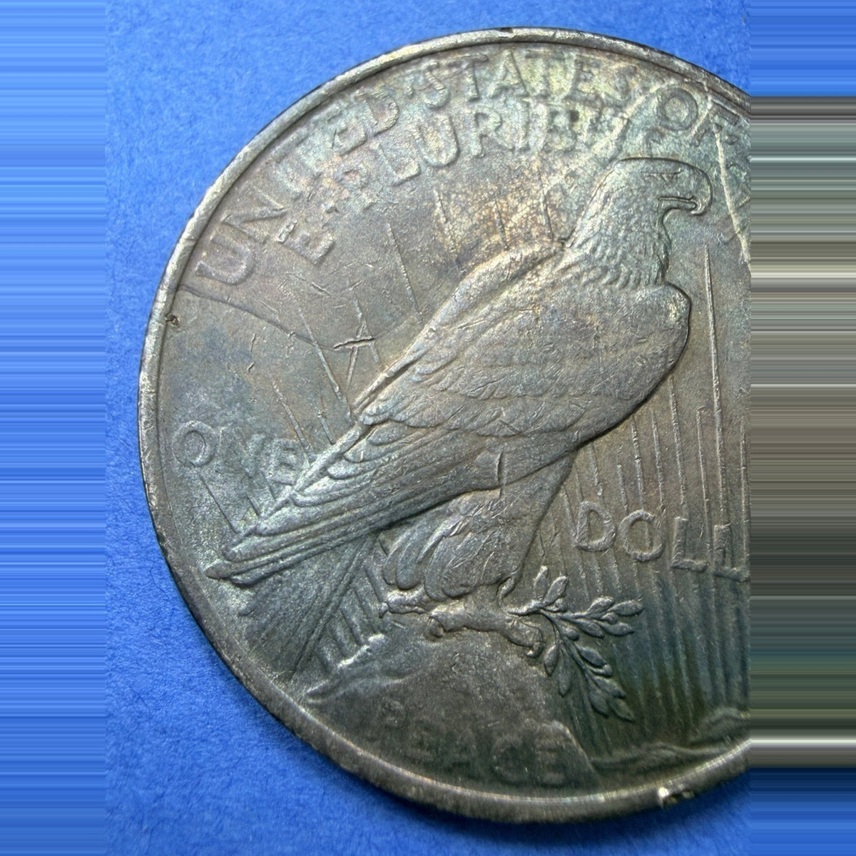 1923 Peace Silver Dollar AU Blue Rainbow Toner Major Die Crack Rim Cud Error $1