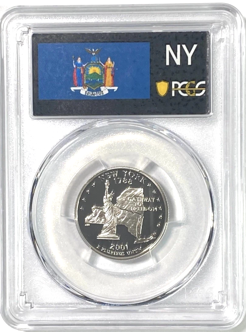 ✅ 2001-S New York 90% SILVER Washington Quarter ~ PCGS PR69DCAM State Flag Label