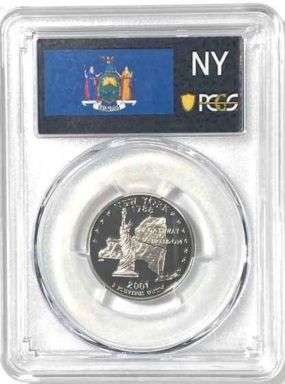 ✅ 2001-S New York 90% SILVER Washington Quarter ~ PCGS PR69DCAM State Flag Label