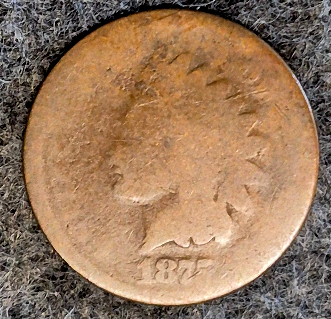 1875 Indian Head Cent Penny AG or Less Features, Hole Filler, Coin Pictured 1C