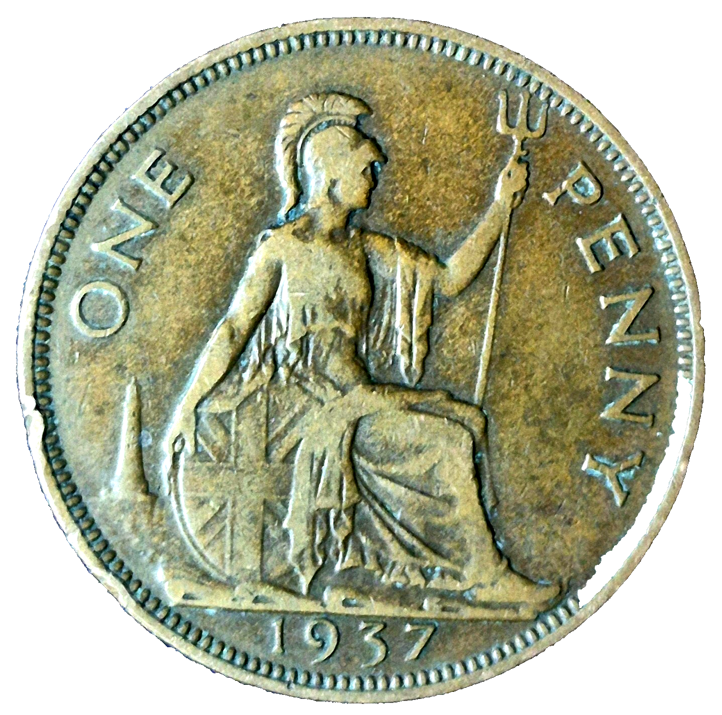 1937 Great Britain One Penny King George VI Clear Details XF Features This Coin