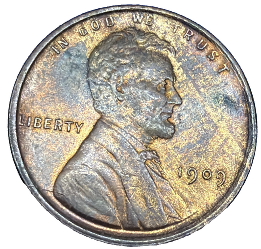 1909 Lincoln Wheat Cent SUPER TONED Alloy Mix ERROR AU/BU COIN SEMI-KEY DATE