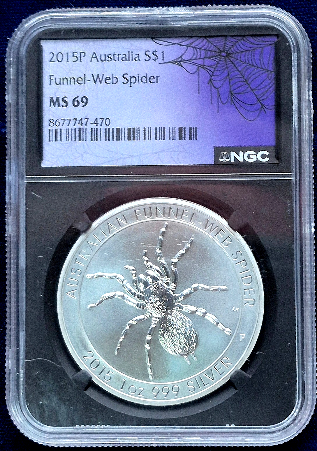 2015-P MS69 1oz .999 SILVER AUSTRALIA *FUNNEL-WEB SPIDER* NGC WEB LABEL $1