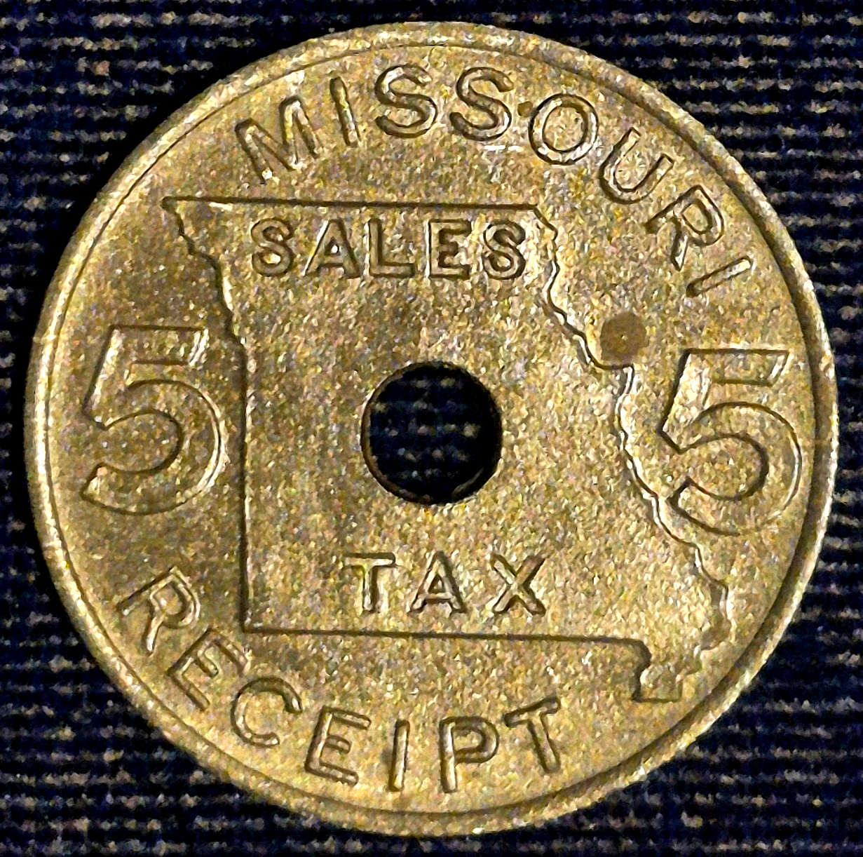 Missouri 5 Mills Sales Tax Receipt Token 1937–1942 Zinc Fractional BU Features
