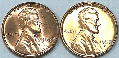 SET of 2 ✅ 1957 - P&D Lincoln Wheat 1c BRILLIANT UNCIRCULATED From OBW Roll