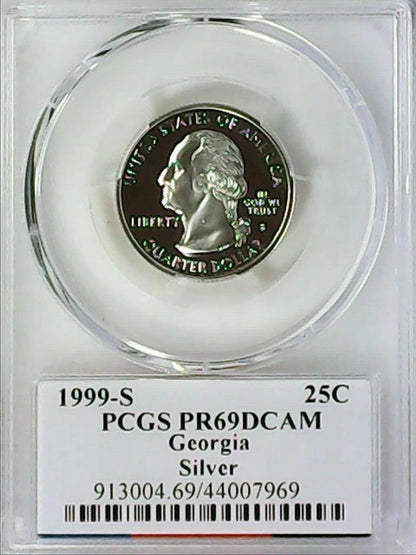 ✅ 1999-S Georgia 90% SILVER Washington Quarter ~ PCGS PR69DCAM State Flag Label