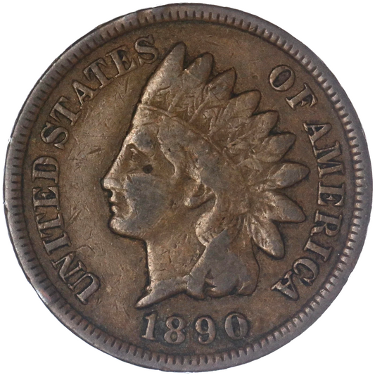 1890 Indian Head Cent Good- Very Good Average Circulated Condition BronzePenny