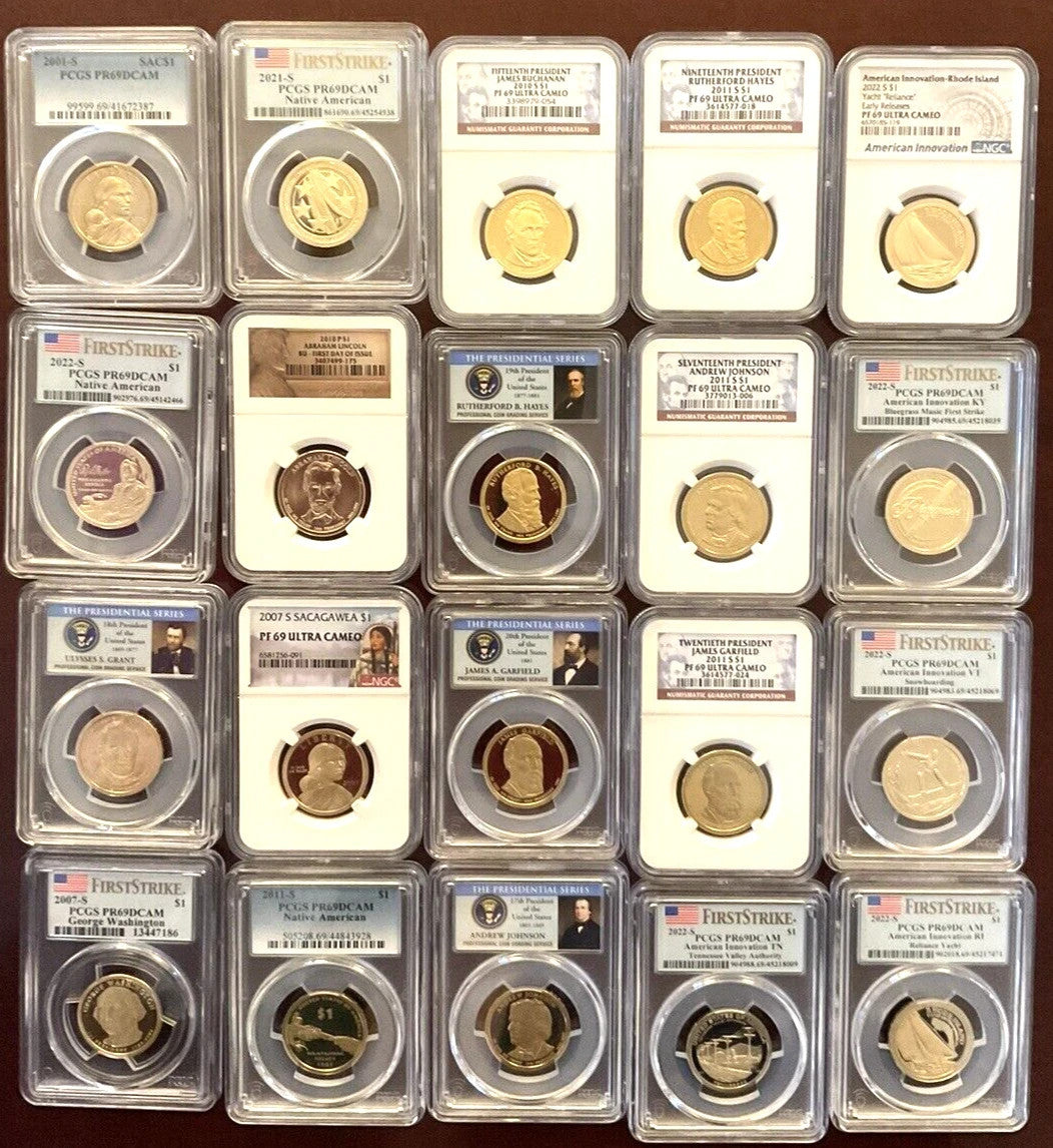 ✅ {Lot of 20} Dollars & Halves 👍PCGS Graded UNCIRCULATED Coins 💰+ Case & Bonus