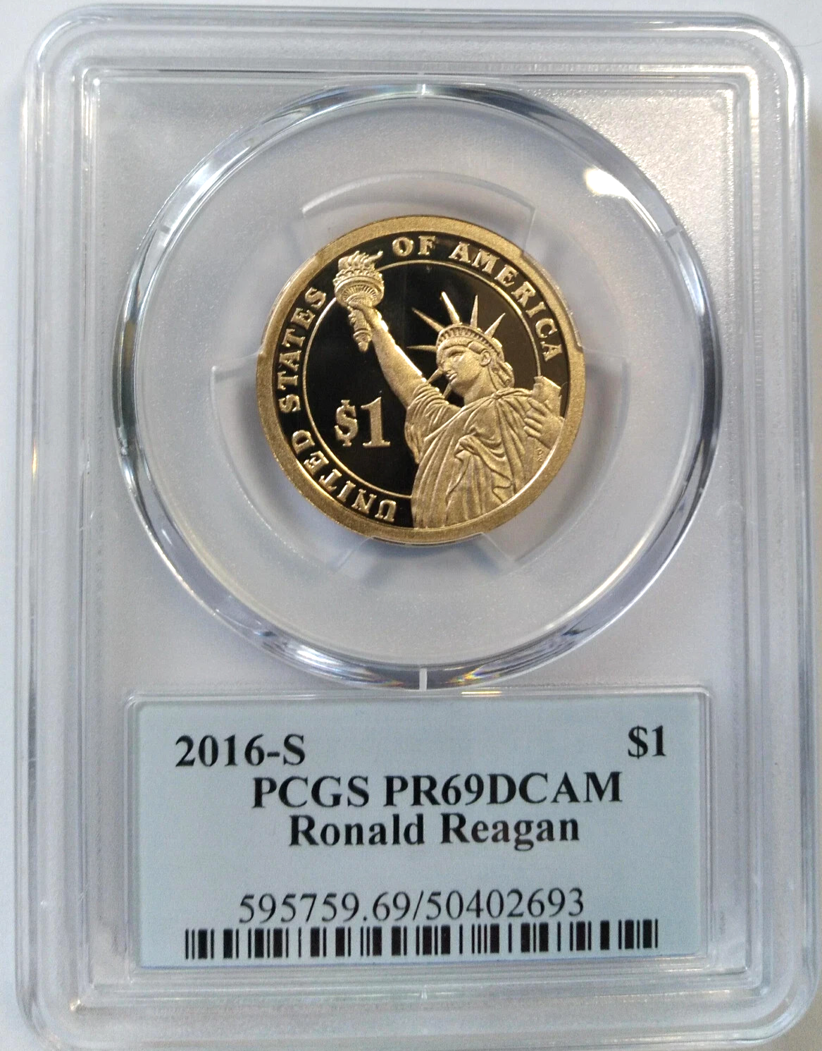 2016 S Ronald Reagan PCGS PR69DCAM Presidential Series Dollar Coin Photo Label