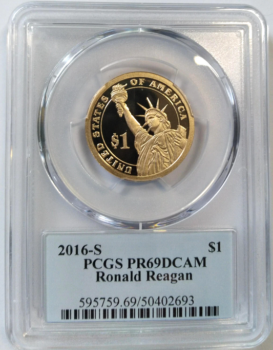 2016 S Ronald Reagan PCGS PR69DCAM Presidential Series Dollar Coin Photo Label