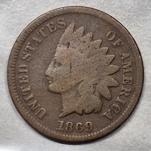 1869 Indian Head Cent Penny 1C G+ Good Semi Key Date Low Mintage Bronze US Coin