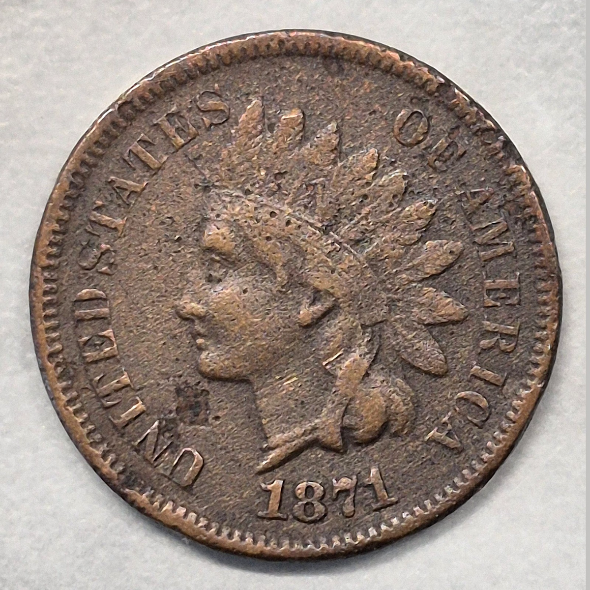1871 Indian Head Cent Penny 1C VG Very Good Semi Key Date Low Mintage US Coin