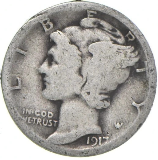 1917-S Mercury 90% Silver Dimes G-VG (Good - Very Good) Average Circulated