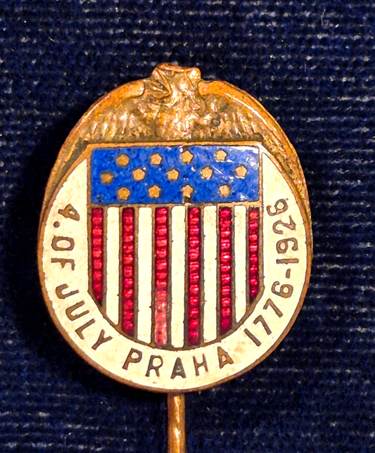 Vintage 1926 Czech US 4th of July 150th Anniversary Enamel Flag Stickpin Prague