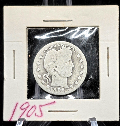 1905 Barber Silver Quarter 90% SILVER Coin Raw Circulated AG or Less Features